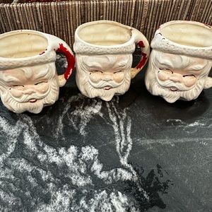 Set of 3 vintage santa mugs -great as a candle holder or a small  planter